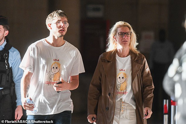 Thibault Daviet brother of Lola and Delphine Daviet-Ropital, mother of Lola, arriving at the Paris Assize Court for the trial of Benkired on October 24, 2025