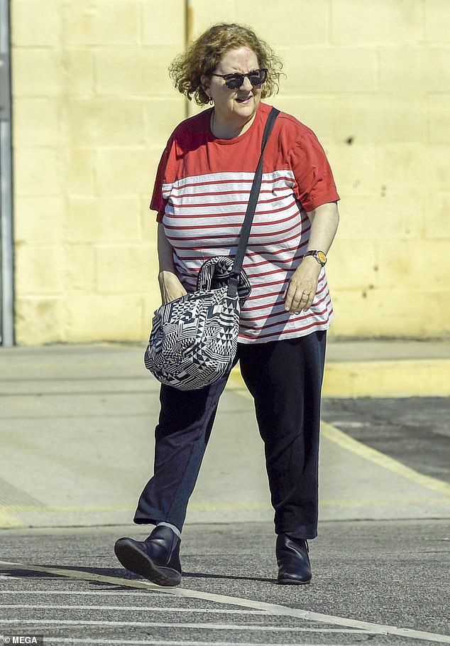 Dressed in a red-and-white striped top and black leggings, her casual look was a far cry from the 1950s-style outfits she donned on the iconic sitcom alongside Ron Howard as Richie, Erin Moran as Joanie, Henry Winkler as Fonzie, and Marion Ross as Marion