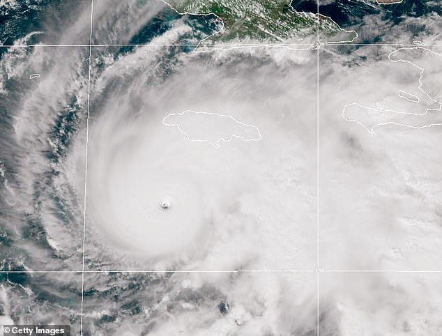 Hurricane Melissa churns northwest through the Caribbean Sea captured on October 27, 2025