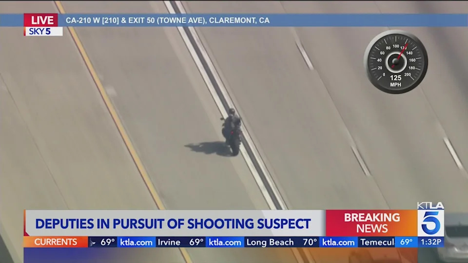 Authorities pursued a motorcyclist in San Bernardino County suspected of shooting a sheriff’s deputy on Oct. 27, 2025.