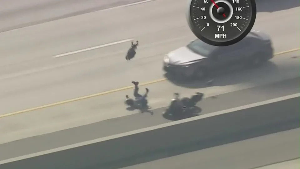 Authorities pursued a motorcyclist in San Bernardino County suspected of shooting a sheriff's deputy on Oct. 27, 2025.