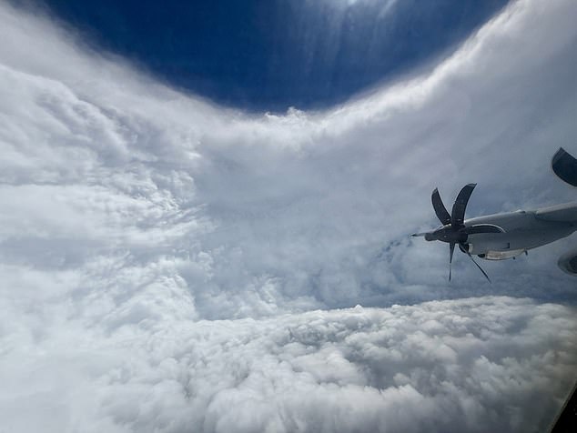 A U.S. Air Force Reserve crew from the 53rd Weather Reconnaissance Squadron, known as the "Hurricane Hunters," flies through Hurricane Melissa on Oct. 27, 2025. The photo, taken by Lt. Col. Mark Withee, a navigator with the 53rd WRS, shows the crew making a pass through the storm to collect vital weather data for the National Hurricane Center. (U.S. Air Force photo by Lt. Col. Mark Withee).