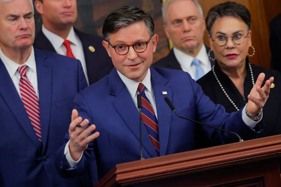 House Speaker Mike Johnson poured cold water on the idea of Trump running for a third term, telling reporters Tuesday he doesn’t 'see the path' for it (Chip Somodevilla/Getty Images)