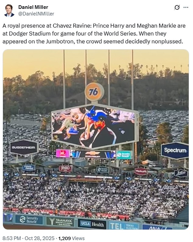 A reporter said that fans were 'nonplussed' when the royal couple came up on the big screen