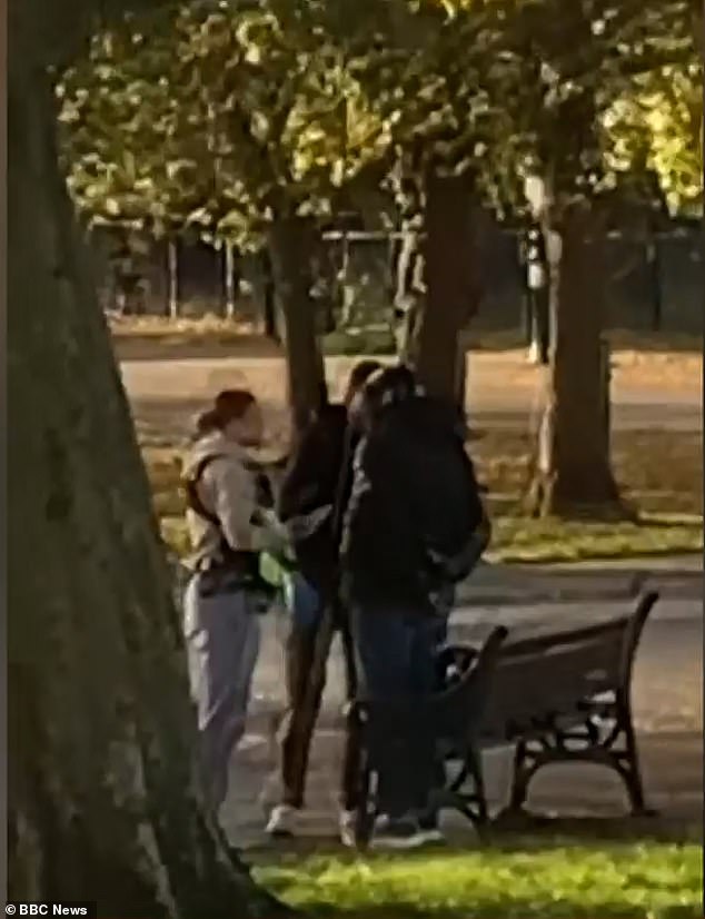 Footage from Sunday morning appears to show Kebatu being spoken to by officers and arrested in Finsbury Park