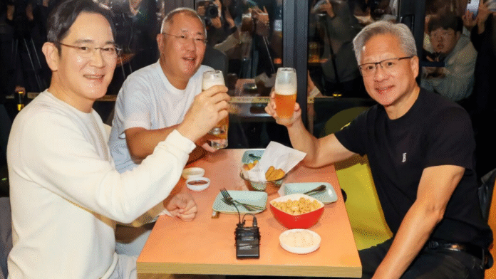 A fried chicken outing just moved markets — How Nvidia Jensen Huang met with the chairs of Samsung and Hyundai on Thursday