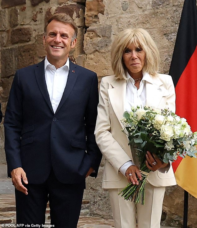 French President Emmanuel Macron and his wife Brigitte at the Fort de Bregancon in Bormes-les-Mimosas on August 28, 2025