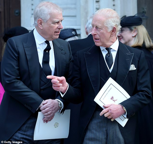 Inside the King's cold phone call that saw Prince Andrew Charles did not meet face-to-face with his brother (pictured together at the Duchess of Kent's funeral in September) before he took away his Dukedom and other royal titles on Friday