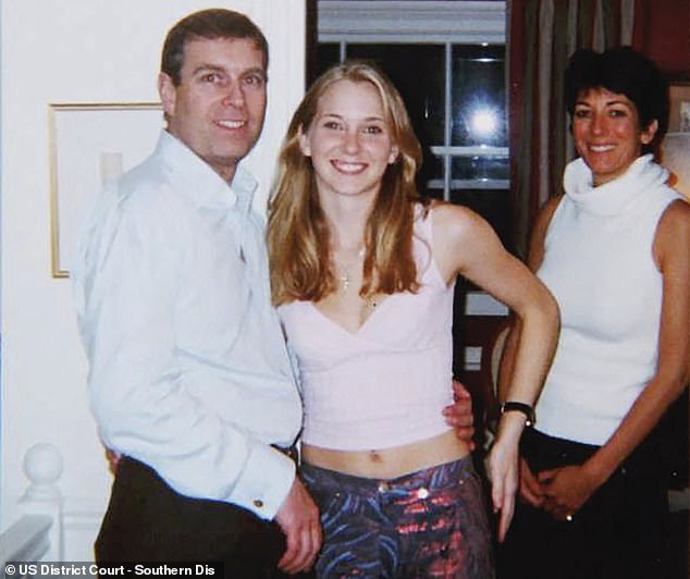 It came after damning new revelations in a new posthumous memoir from his sex abuse accuser Virginia Giuffre (pictured as a teenager with Andrew and Ghislaine Maxwell), who took her own life this year, aged 41