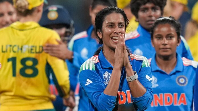 Jemimah Rodrigues breaks down not once but twice after historic Jemimah Rodrigues celebrating with teammates at the DY Patil Stadium after winning in the ICC Women's World Cup semifinal ODI cricket match between India and Australia on October 30.