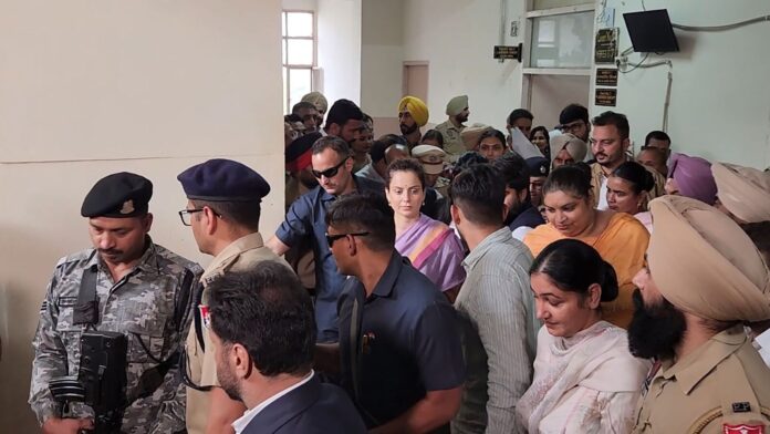 BJP MP and film actor Kangana Ranaut coming out of Bathinda court on Monday, Oct 27, 2025.