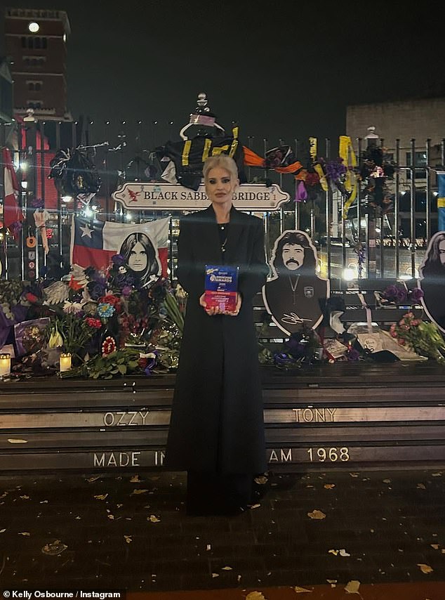 Ozzy was honoured at The Birmingham Awards, held at The Eastside Rooms, on Friday (Kelly seen holding the award beside an Ozzy shrine)