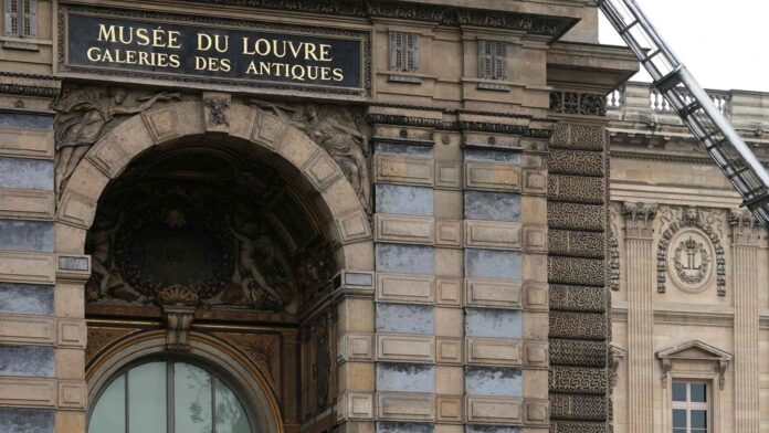 Louvre museum robbed in broad daylight: Detailed list of eight French police officers stand next to a furniture elevator used by robbers to enter the Louvre Museum, on Quai Francois Mitterrand, in Paris on October 19, 2025. (Photo by Dimitar DILKOFF / AFP)