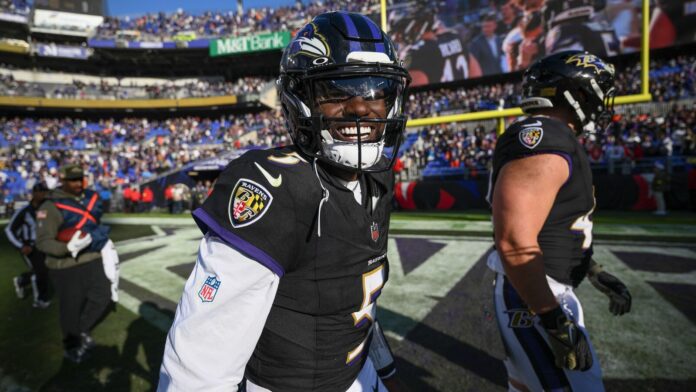 NFL Week 9: Full schedule, storylines to watch, live streaming Baltimore Ravens quarterback Tyler Huntley (5) celebrates his team's win over the Chicago Bears in an NFL football game. (file photo)