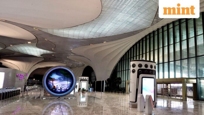 PM Narendra Modi to inaugurate Navi Mumbai airport on October Navi Mumbai: Interiors of the newly-constructed Navi Mumbai International Airport (NMIA) ahead of the inauguration of its first phase, in Navi Mumbai, Maharashtra, Saturday, Oct. 4, 2025. (PTI Photo) (PTI10_04_2025_000353A)