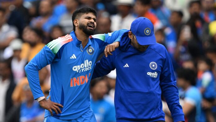 Shreyas Iyer rushed to Sydney ICU after internal bleeding from Shreyas Iyer reacts in pain during the third one-day international (ODI) men's cricket match between Australia and India at the Sydney Cricket Ground in Sydney on October 25, 2025.
