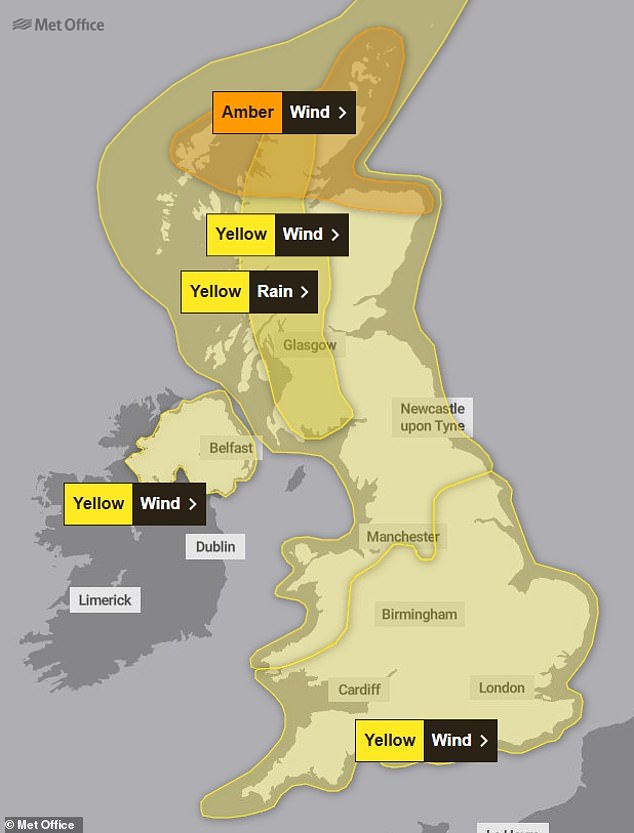 TODAY: The whole of the UK is covered by warnings on Saturday as Storm Amy continues