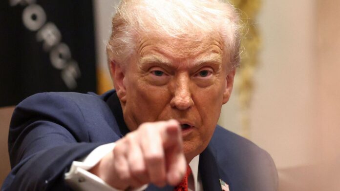 Trump warns Hamas of ‘eradication’ if Gaza truce fails, says U.S. President Donald Trump gestures during a meeting with Australia's Prime Minister Anthony Albanese in the Cabinet Room at the White House, in Washington, D.C., U.S., October 20, 2025. REUTERS/Kevin Lamarque