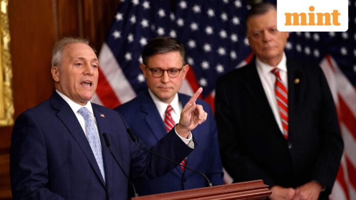 Senate Majority Leader John Thune (R-SD) speaks with reporters as he walks onto the Senate floor at the U.S. Capitol Building on Capitol Hill on October 8, 2025 in Washington, DC. Andrew Harnik/Getty Images/AFP