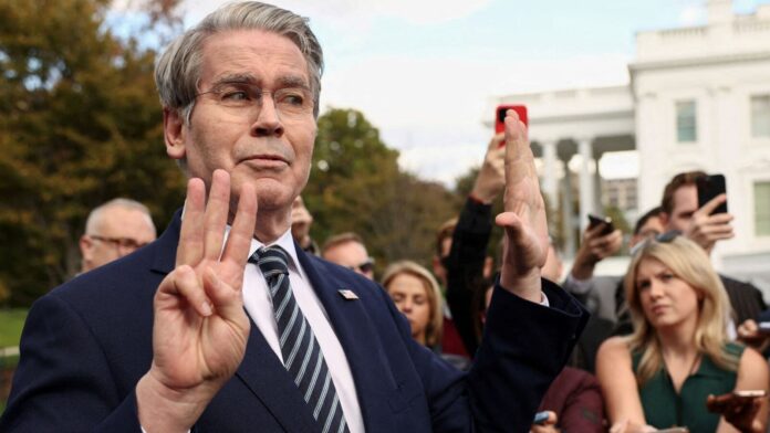 U.S. Treasury Secretary Scott Bessent speaks to reporters at the White House in Washington, D.C., October 22, 2025.  REUTERS/Kevin Lamarque     TPX IMAGES OF THE DAY