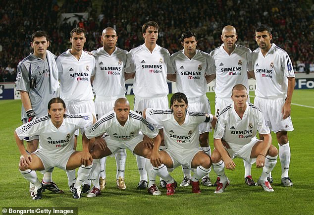 The Real Madrid team of 'Galácticos' Sir David joined in 2003 included Ronaldo, Zinedine Zidane, Roberto Carlos, Raul and Luis Figo. All are pictured in Germany in 2004