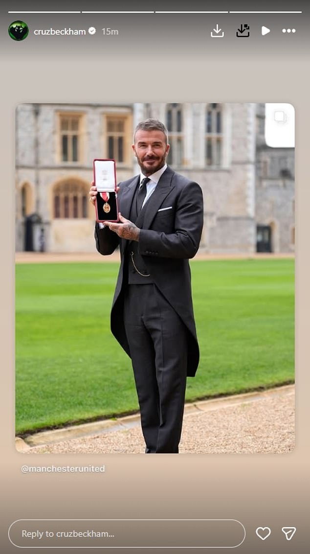 Cruz, 20, reposted a post from his dad's former team Manchester United to offer his congratulations