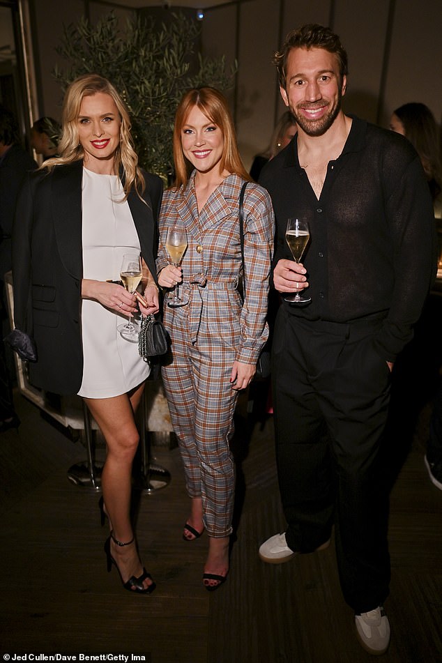 The pair reunited almost three weeks after they became the third pair to be eliminated from the dance show and posed with Chris's wife Camilla Kerslake, (centre)