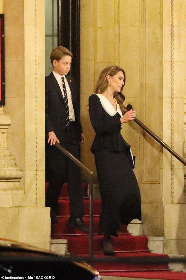 Catherine and her son George leave the Royal Albert Hall shortly after 9pm
