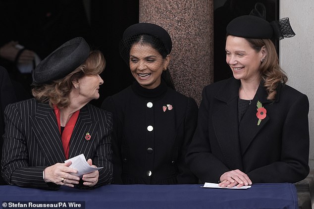 (left to right) Cherie Blair, Akshata Murty and Lady Starmer during the Remembrance Sunday service at the Cenotaph in London. Picture date: Sunday November 9, 2025. PA Photo. Photo credit should read: Stefan Rousseau/PA Wire