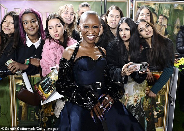Fans queued for hours in the capital in a bid to land a spot alongside the red carpet, and Cynthia posed for snaps alongside some in attendance