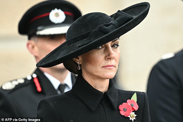 The Princess looks emotional as she attends the service to pay her respects to the fallen