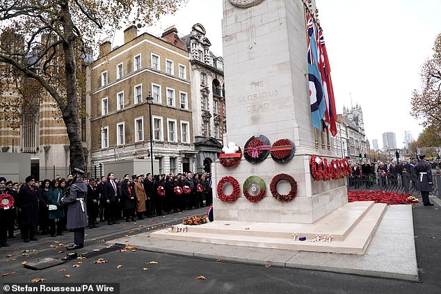 A veteran appears emotional at Armistice Day in Bedworth, Warwickshire