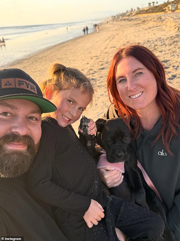 A GoFundMe page has also been launched to cover funeral expenses, as well as bring Duarte back to California (pictured with his wife Jessica and their six-year-old daughter Oakley)