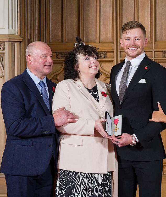 Adam Peaty's family are in tatters as their feud with Holly Ramsay rumbles on amid friction over her hen do - with his aunt insisting she has 'broken' his mother (Caroline Peaty pictured with her son Adam)