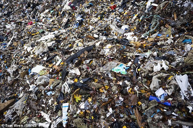 Much of the waste appears to have been shredded and mixed up with earth