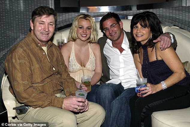Britney Spears has had a rocky relationship with her whole family and is now estranged from her father Jamie after he controlled her 13-year conservatorship until its termination in November 2021 (pictured with Jamie, her brother Bryan and mum Lynne in 2006)