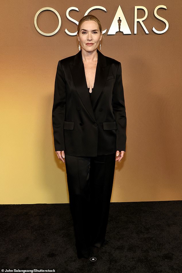 Kate Winslet, 50, opted for a sophisticated black suit