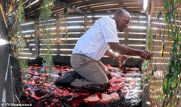 Eddie braved the disgusting rotten meat and managed to secure his place in the getaway car