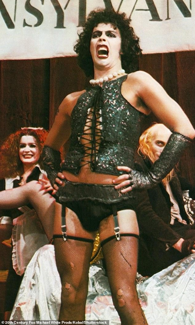 Tim Curry pictured as Dr Frank-N-Furter in the 1975 movie version of the musical