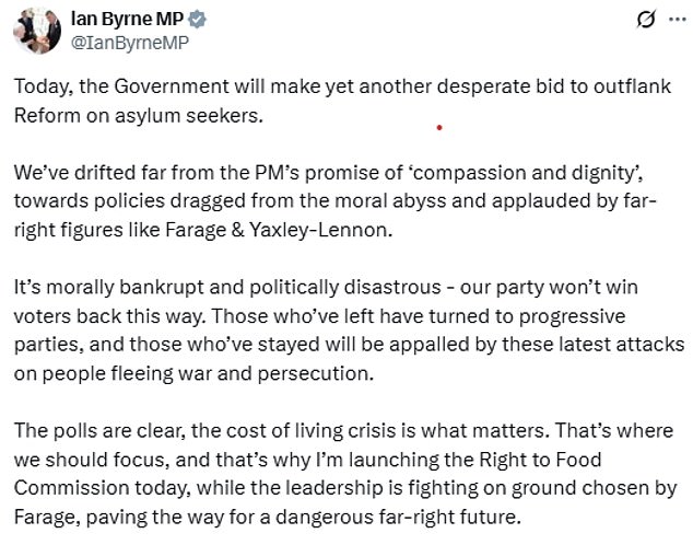Ian Byrne, Labour MP for Liverpool West Derby, accused ministers of making 'yet another desperate bid to outflank Reform on asylum seekers'