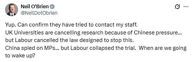 Senior Tory MP Neil O'Brien said the two named headhunters had tried to contact his staff