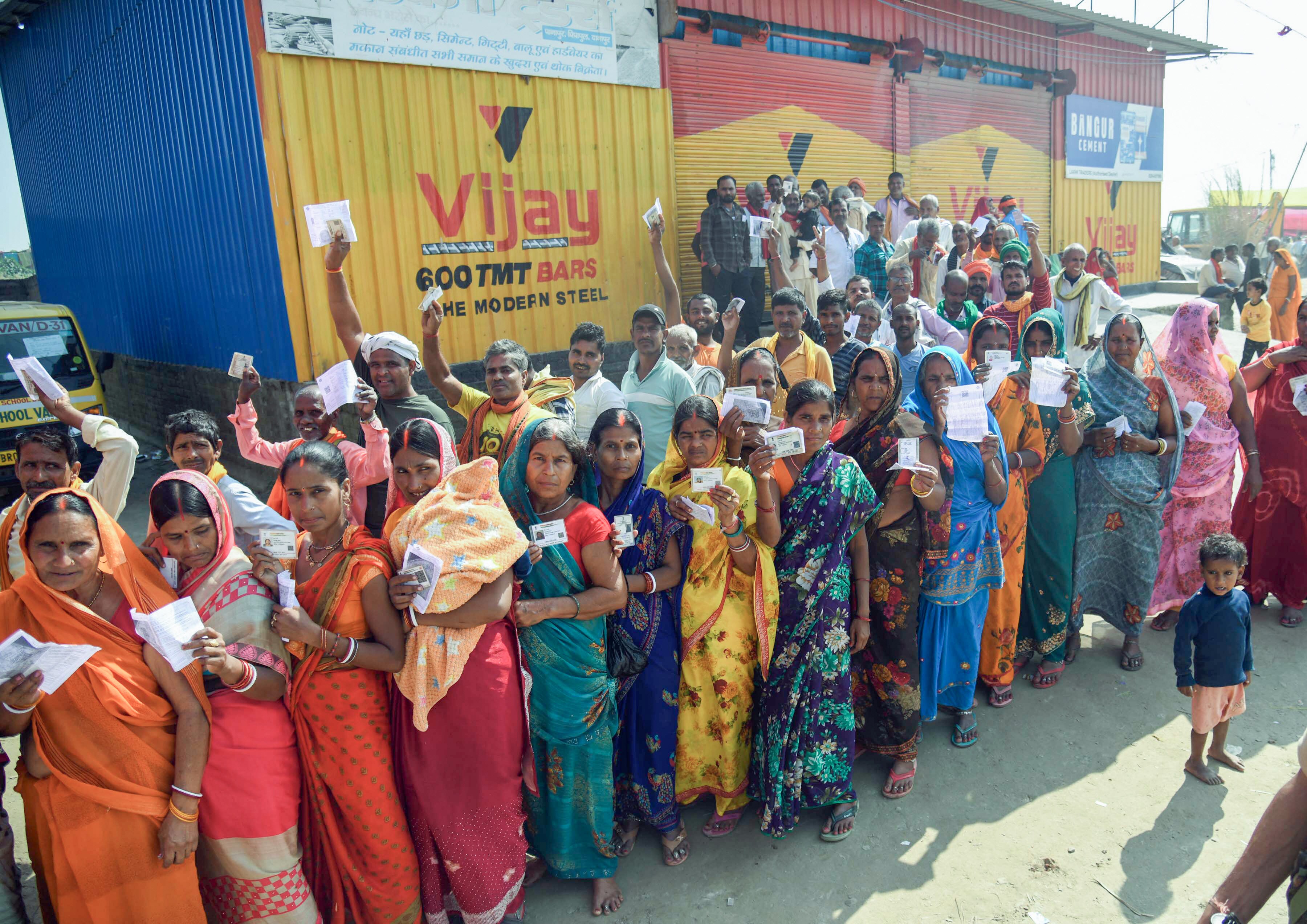 Women voters stand in a queue to cast their vote during the first phase of the Bihar assembly elections, on 6 November, in Patna. Women voters stand in a queue to cast their vote during the first phase of the Bihar assembly elections, on 6 November, in Patna.