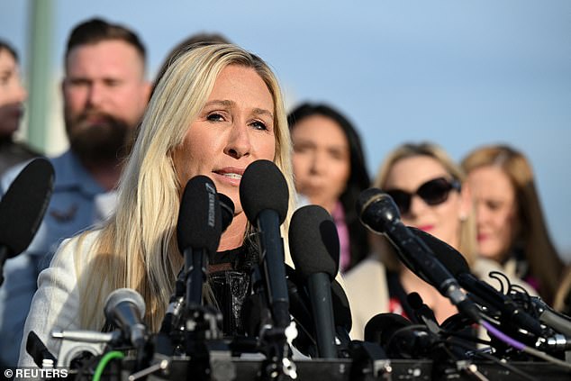 U.S. Representative Marjorie Taylor Greene (R-GA) speaks during a press conference on the Epstein Files Transparency Act ahead of a House vote on the release of files related to the late convicted sex offender Jeffrey Epstein, on Capitol Hill in Washington, D.C., U.S., November 18, 2025. REUTERS/Annabelle Gordon