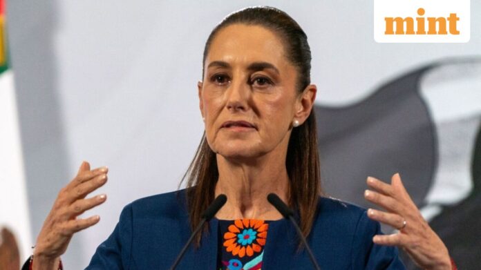 Claudia Sheinbaum, Mexico's president, speaks during a news conference at the National Palace in Mexico City, Mexico.
