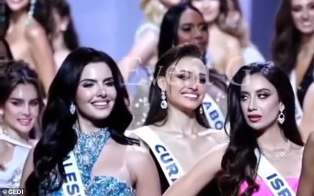 But some social media users have accused Miss Israel of giving Miss Palestine a 'dirty look'