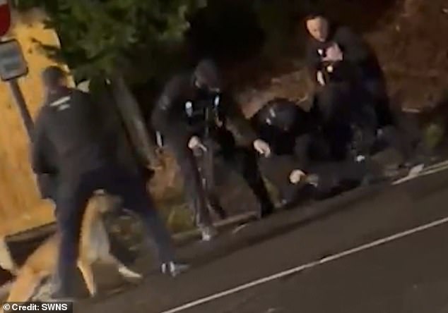 Moment Huntingdon train attack suspect is wrestled to the floor This is the dramatic moment one of the Huntingdon train stabbing suspects is tasered and arrested by armed police