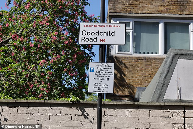 He was apparently fatally kicked, punched and stamped on by Peter Augustine who made off with his bag (pictured: the site of the incident on Goodchild Road)
