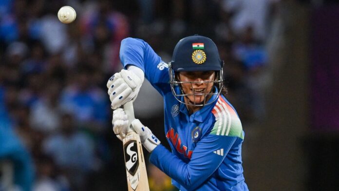 Smriti Mandhana misses half century during IND-W vs SA-W final, India`s Smriti Mandhana plays a shot against South Africa during the ICC Women's World Cup 2025 final against South Africa.